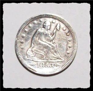 1853-P ARROWS & RAYS SEATED LIBERTY QUARTER Rotated Reverse VF