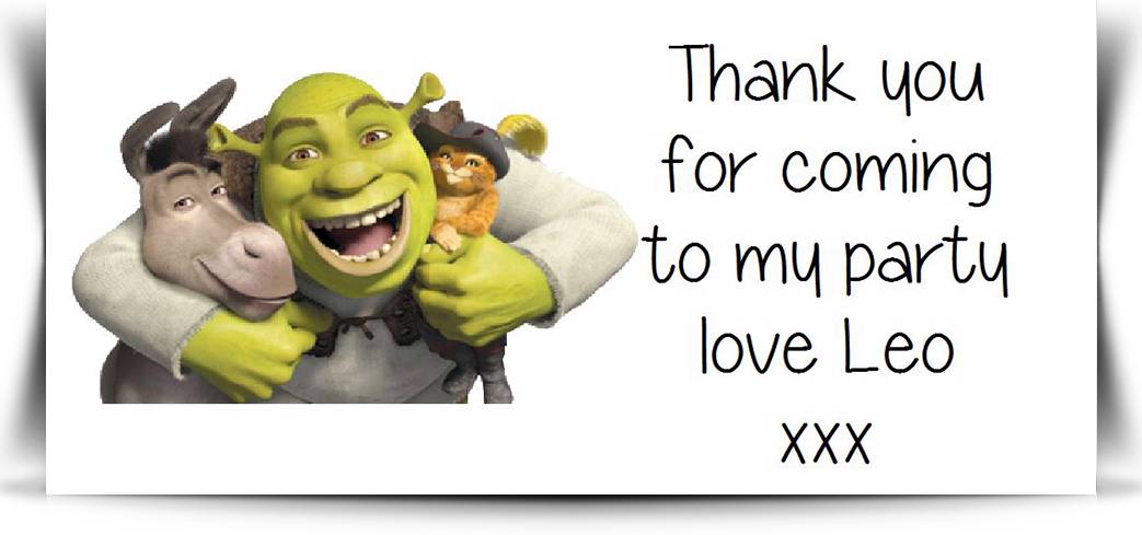 Personalised Shrek's Party Stickers Party Bag Labels Favours Sweet Cones | eBay