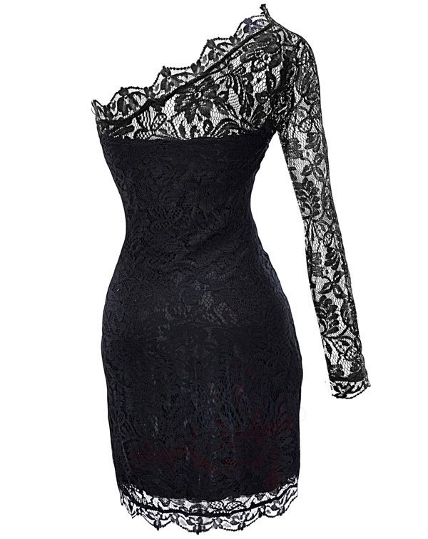 Sexy One shoulder Lace Trim Evening Dresses S M L XL Black | eBay