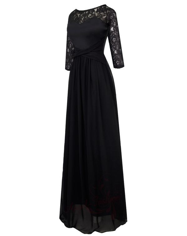 Black Long Lace 3/4 Sleeves Evening Prom Gown Party Dress 013 S M L XL ...