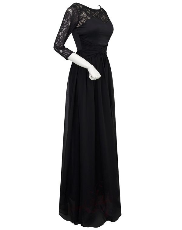 Black Long Lace 3/4 Sleeves Evening Prom Gown Party Dress 013 S M L XL ...