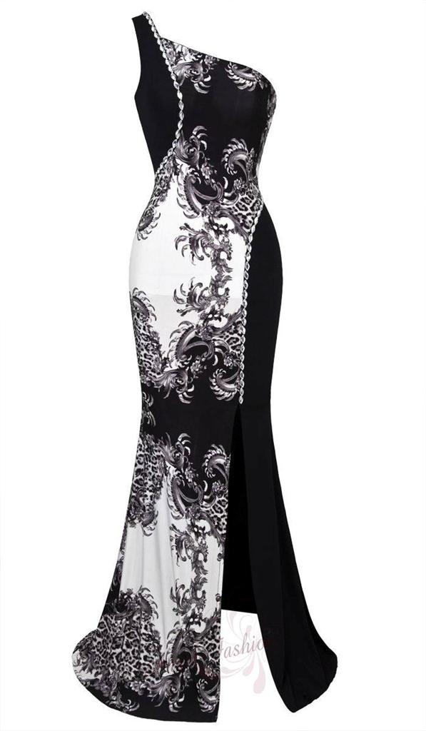 New One Shoulder Sleeveless Colour Mixed Evening Dress 041 S M L XL18 Black