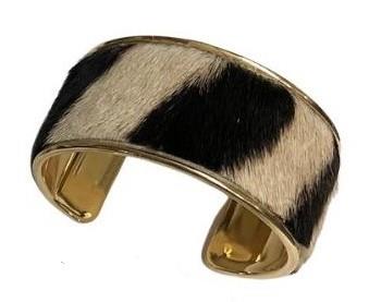 GENUINE ZEBRA HIDE CHANNEL CUFF BRACELET BANGLE - 3 Widths - Gold or Silver NEW