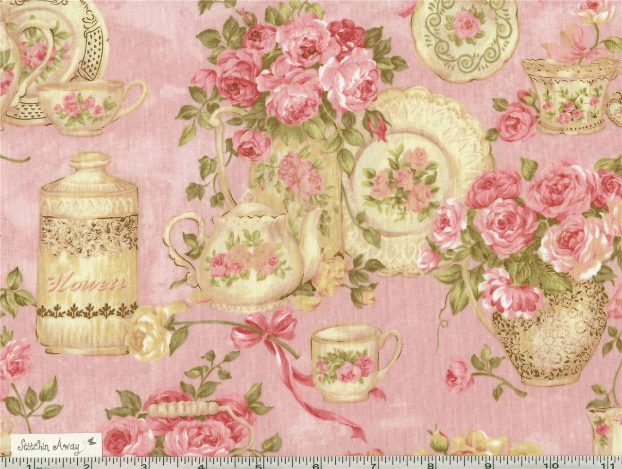 PINK ROSE GARDEN Tea for Two Fabric by NORTHCOTT Quilting, Sewing 100% ...