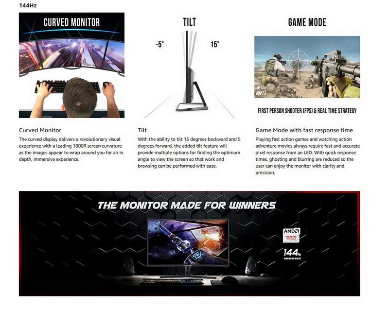 Sceptre 27" Curved 144Hz Gaming LED Monitor Edge-Less AMD ...