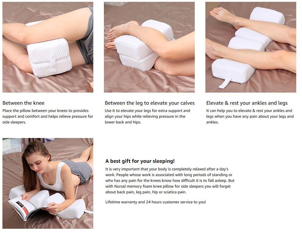 NURSAL Memory Foam Knee Pillow for Sciatica Relief Back Pain, Leg Pain WB07