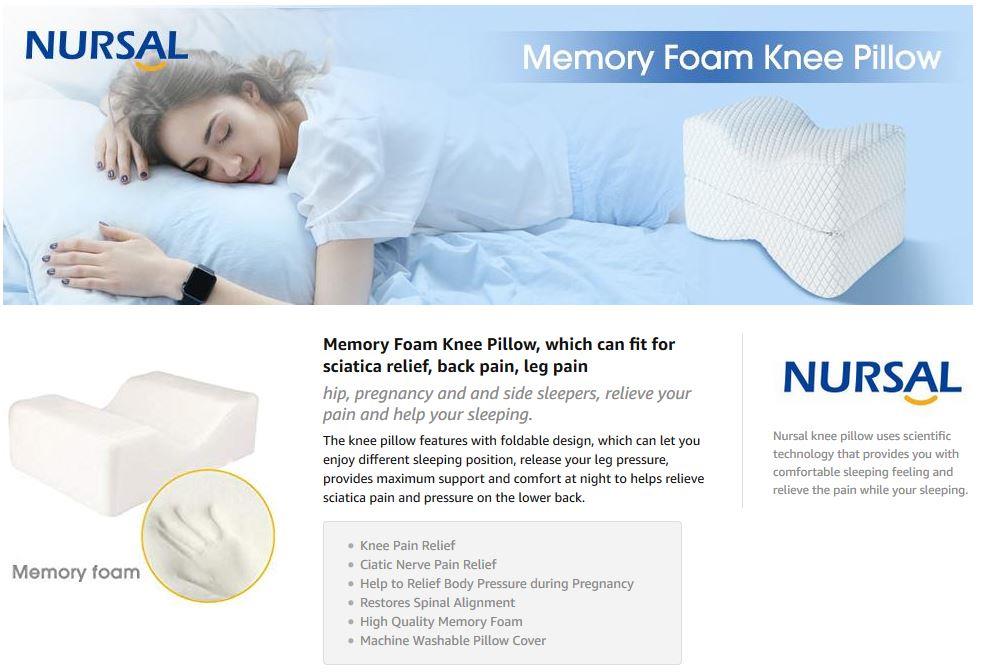 NURSAL Memory Foam Knee Pillow for Sciatica Relief Back Pain, Leg Pain ...