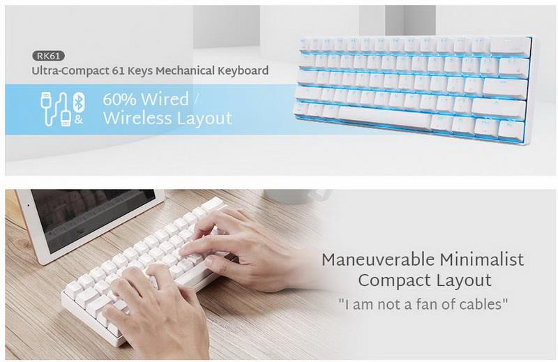 ROYAL KLUDGE RK61 Tri-Mode Wireless Mechanical BROWN SWITCH Keyboard  USB24_WBRI