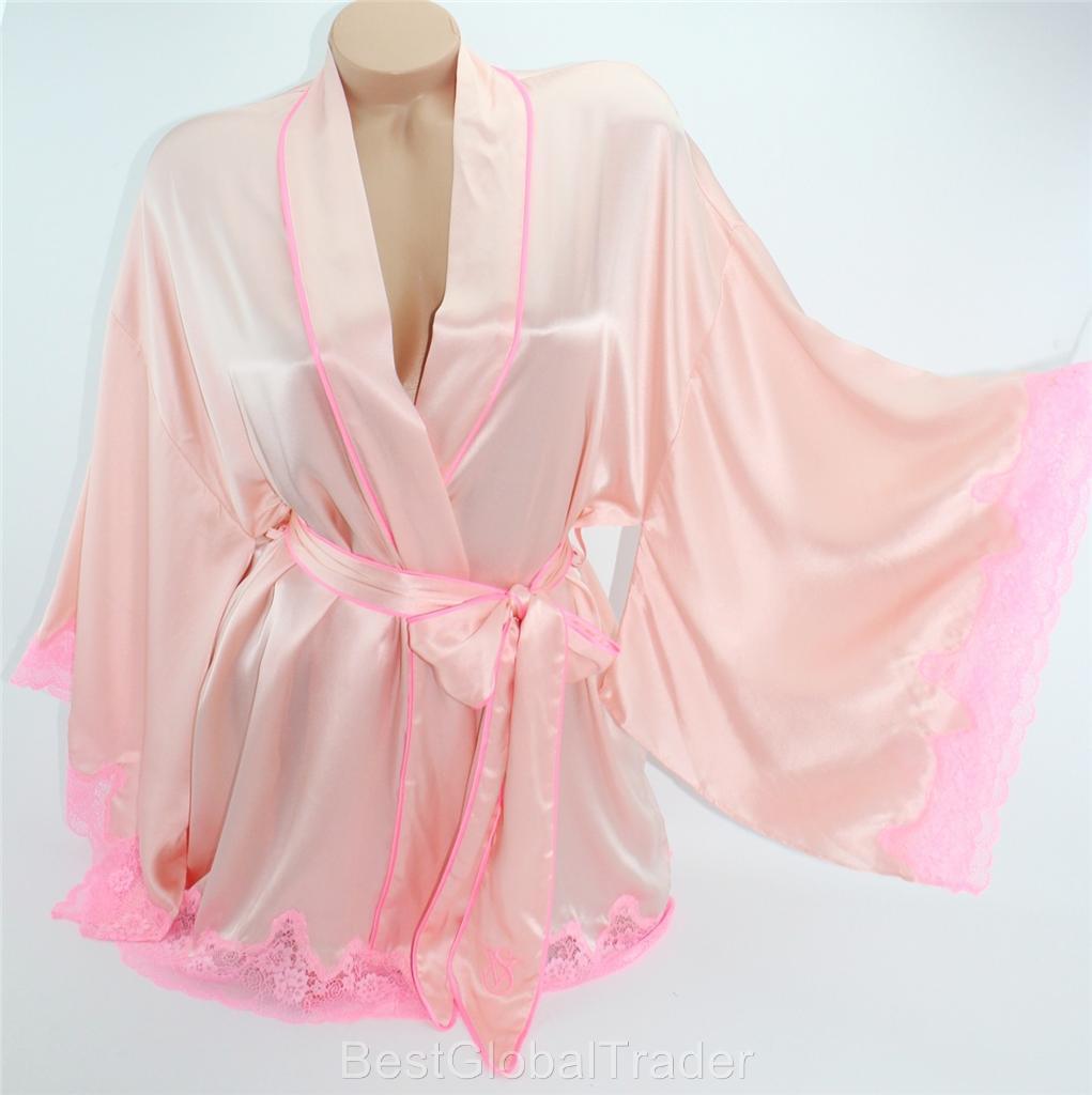 Victoria's Secret Luxurious 100% Silk Satin Lace Kimono One Size Robe ...