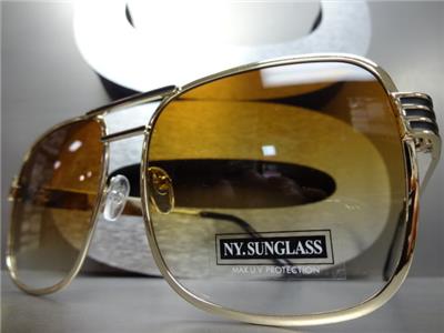 OVERSIZED Upscale LUXURY RETRO Style SUNGLASSES Square Gold Frame Orange Lens