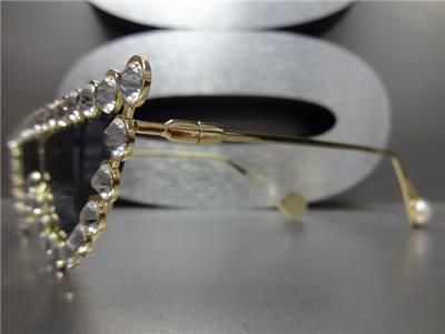 Occhiali Da Sole RETRO POP Eyewear Cat Eye Oro Con Cristalli, Lenti Nere UV400, Stile Retrò Glamour