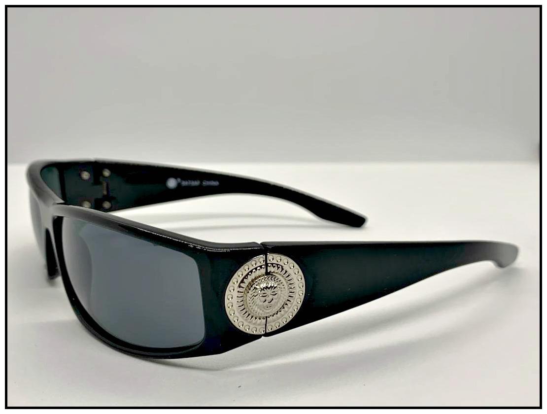 thumbnail image 2 of Hip Hop Rapper Sunglasses – Black Frame, Gold Medallion, Dark Gradient/Polarized Lens 2 of 2