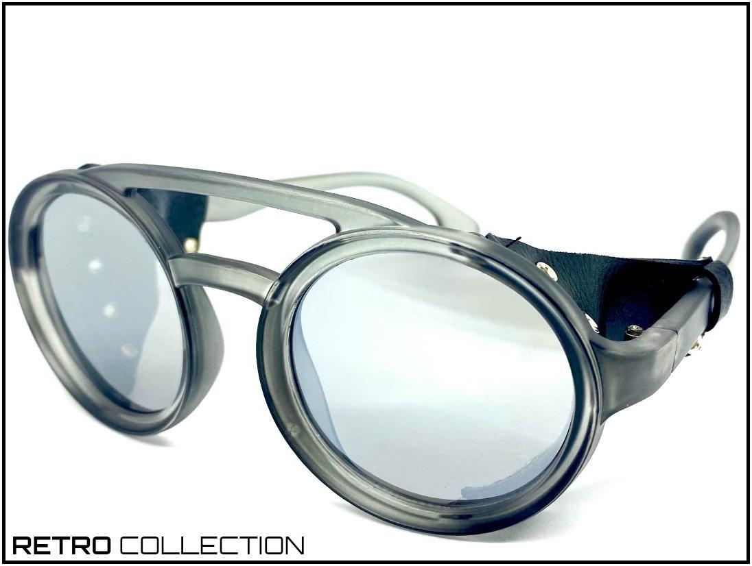 Herren Retro Steampunk Cyber Sonnenbrille Brille Rund Grau