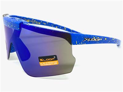 Occhiali Da Sole Sportivi Avvolgenti Per Bambini (6-12 Anni) – Modello Wrap Blu Con Lenti A Specchio Oro – Protezione UV400
