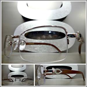 Vintage Square Silver & Wooden Eyeglasses For Men – Classy Retro Clear Lens-1348944