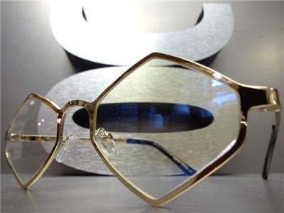 Mens Vintage Retro Style Clear Lens Eye Glasses Gold Diamond Shape
