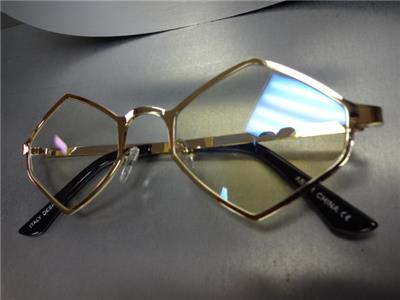 Mens Vintage Retro Style Clear Lens Eye Glasses Gold Diamond Shape