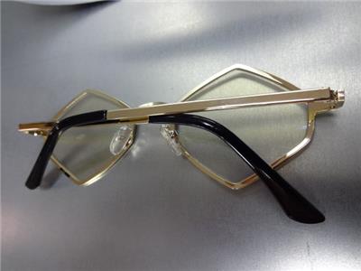 Mens Vintage Retro Style Clear Lens Eye Glasses Gold Diamond Shape