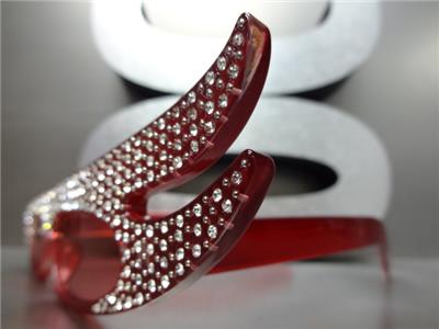 thumbnail image 2 of SPEXX Eyewear Retro Red Frame Sunglasses With Clear Bling Rhinestones - UV400, Women's 80s 90s Vintage Style 2 of 6