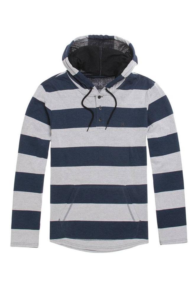 Hurley Trek Double Knit Mens Blue Gray Henley Pullover Hoodie Striped ...