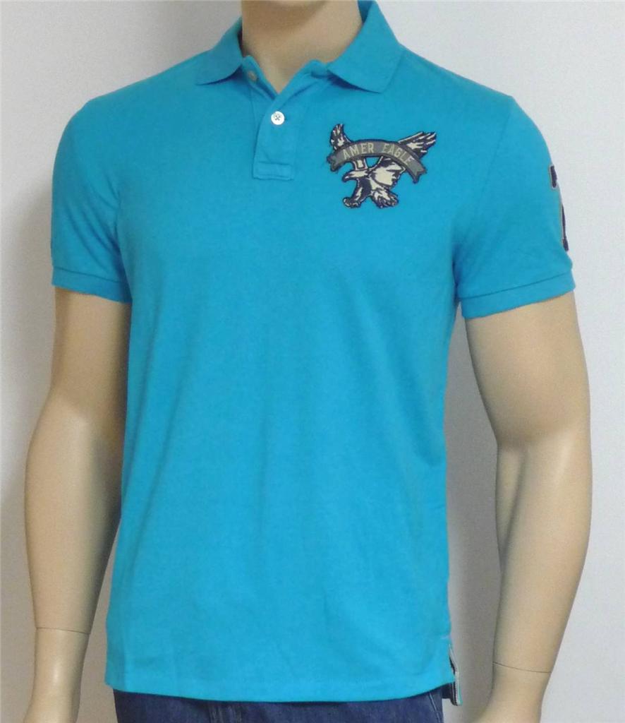 American Eagle Outfitters AEO Mens Aqua Blue Athletic Fit Polo Shirt ...