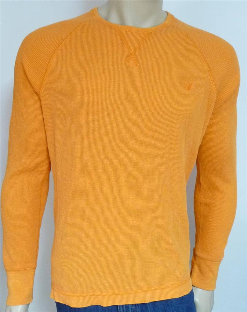 American Eagle Outfitters AEO Mens Orange Long Sleeve Thermal Shirt New ...