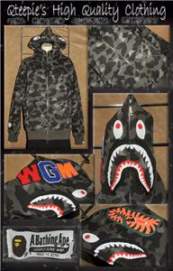 BAPE ~ Shark Hoodie - Full Zip Gray Camo WGM A Bathing Ape sz M w