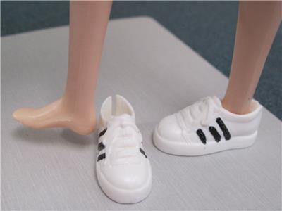 BARBIE Flat Foot FASHIONISTAS/PETITE Doll WHITE/BLACK STRIPE Adidas TENNIS  SHOES | eBay