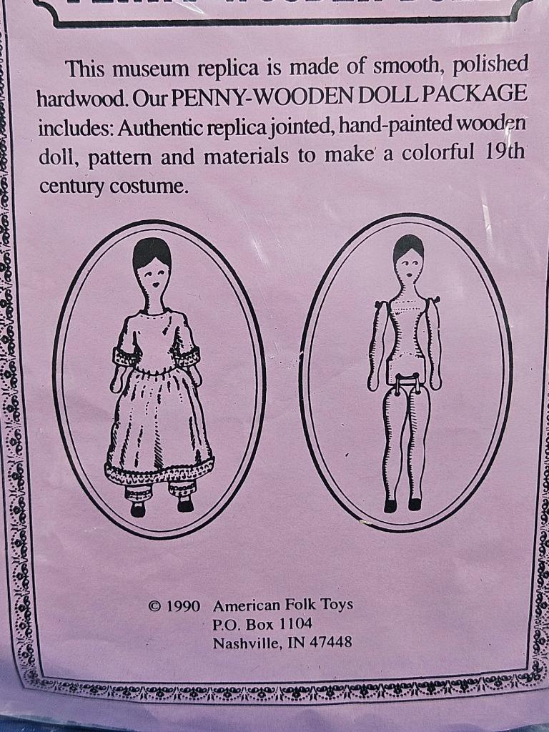 Vtg 1990s Penny Wooden Folk Art Doll Kit Dress Pattern Replica Museum ...