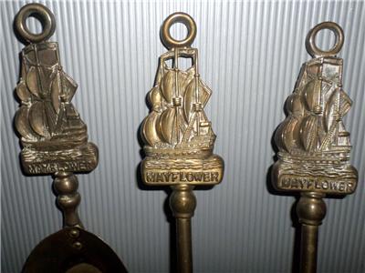 Antique Brass Miniature Fireplace Tool Set Mayflower ...