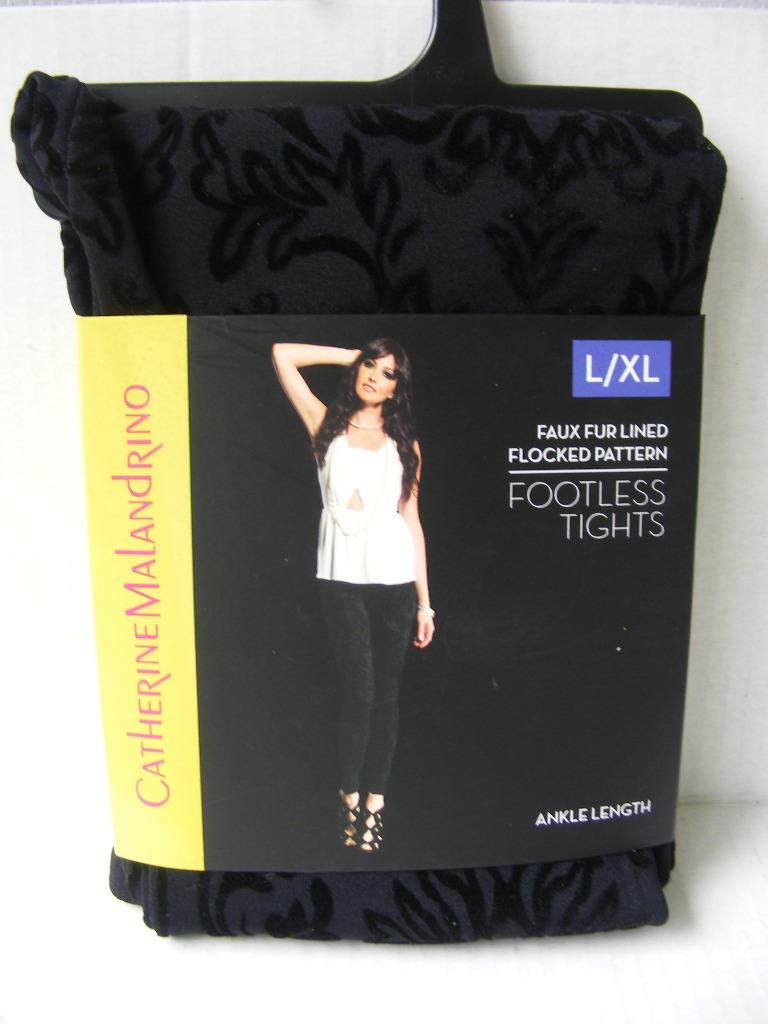 Catherine Malandrino Faux Fur Lined Winter Tights Flocked Textured Cozy Warm L - Picture 9 of 10