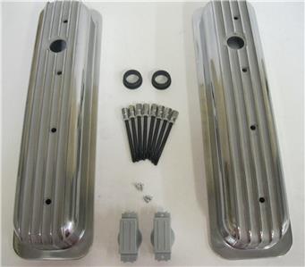 Retro Small Block Chevy Finned Aluminum Short Valve Covers BLACK SBC 305 350 400