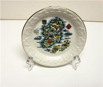 CARRIGALINE POTTERY CO.CORK IRELAND MAP IRELAND SHAMROCK SMALL PLATE SZ ...