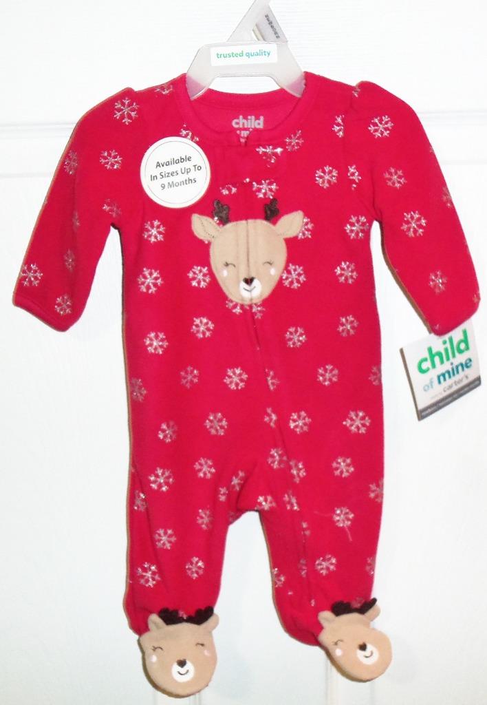 CARTER'S CHILD OF MINE Sleeper "REINDEER" Size NB, 0-3m ,3-6m, 6-9m NEW - Picture 3 of 5