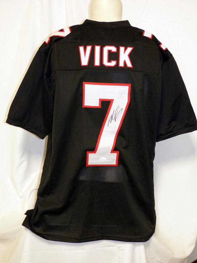 MICHAEL VICK FALCONS SIGNED AUTOGRAPHED CUSTOM BLACK THROWBACK JERSEY
