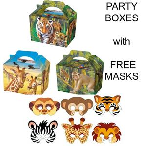 10 Wild Animal Treat Food Box Plus 12 FREE Matching Card Masks Party Boxes