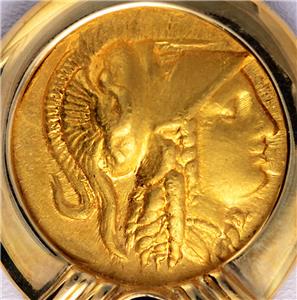Ancient Greek Gold Athena Coin Alexander the Great in 18kt Gold Pendant 330 BC