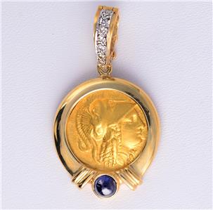 Ancient Greek Gold Athena Coin Alexander the Great in 18kt Gold Pendant 330 BC