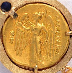 Ancient Greek Gold Athena Coin Alexander the Great in 18kt Gold Pendant 330 BC