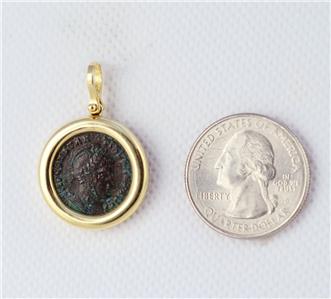 Ancient Roman Bronze Constantine I Coin in 14kt Gold  Pendant  A.D.  307-337
