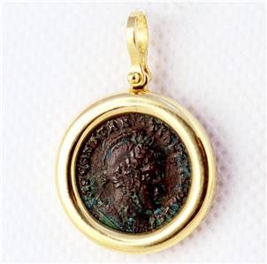 Ancient Roman Bronze Constantine I Coin in 14kt Gold  Pendant  A.D.  307-337