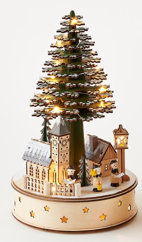 180 Degrees Wood Tree Shaped Christmas Village Winter Lighted Scene