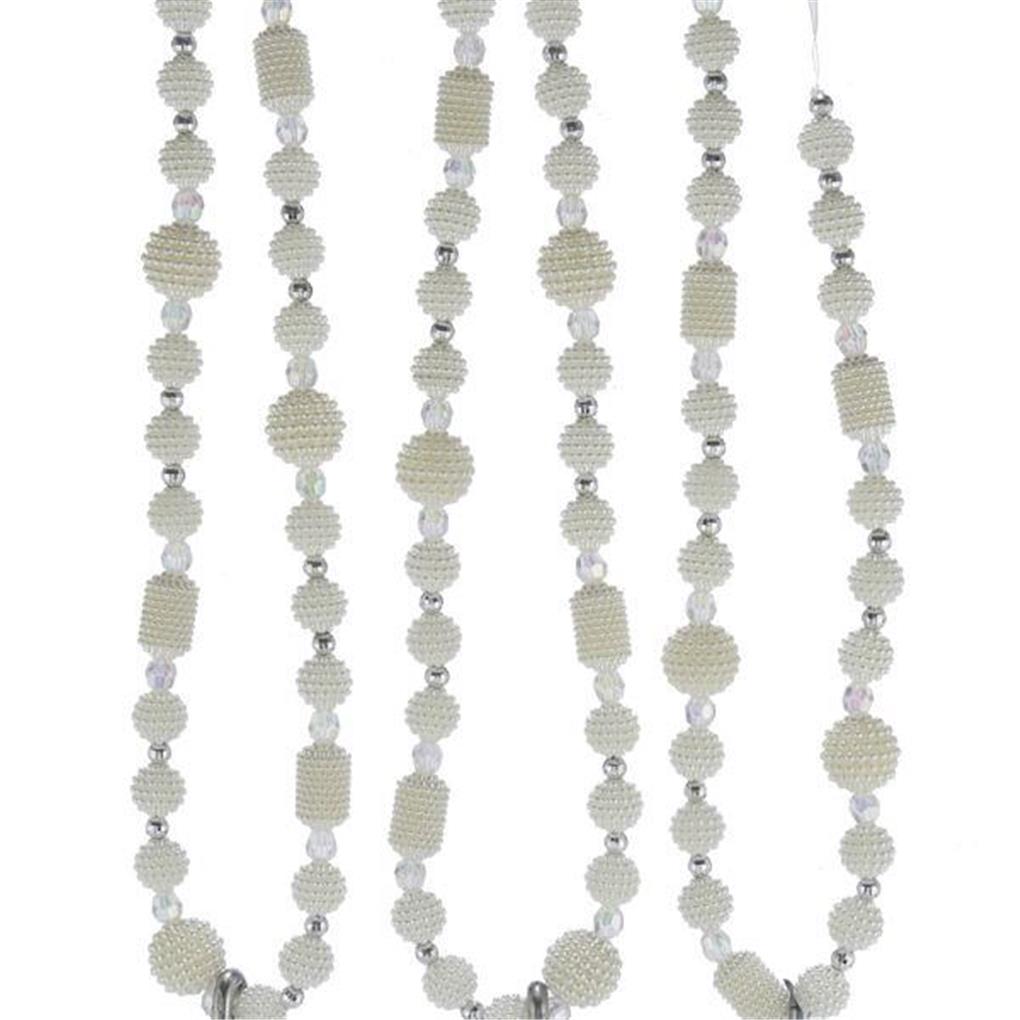 Kurt Adler White Pearl Silver Christmas Tree 6' Garland Beads Set of 2 eBay