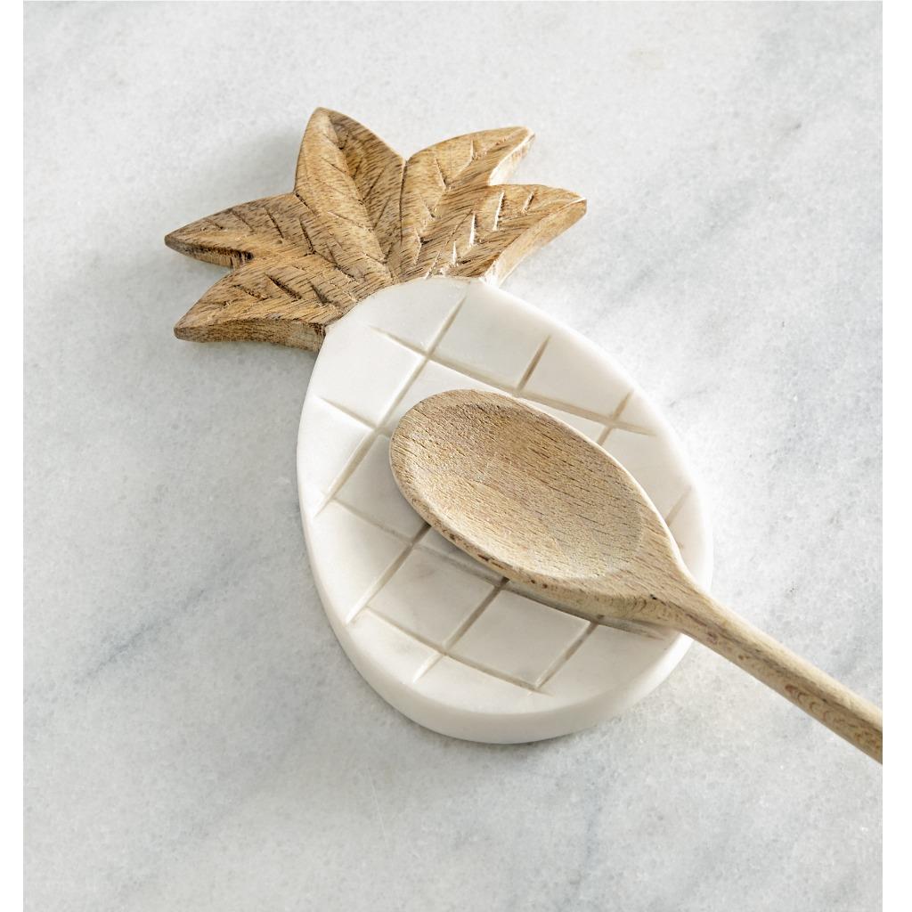 Mud Pie Home Pineapple Shaped Marble and Wood Spoon Rest
