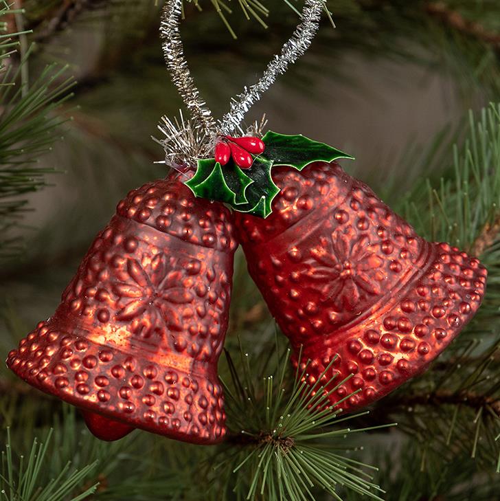 Ragon House Red Christmas Bells with Holly Glass Ornament ...