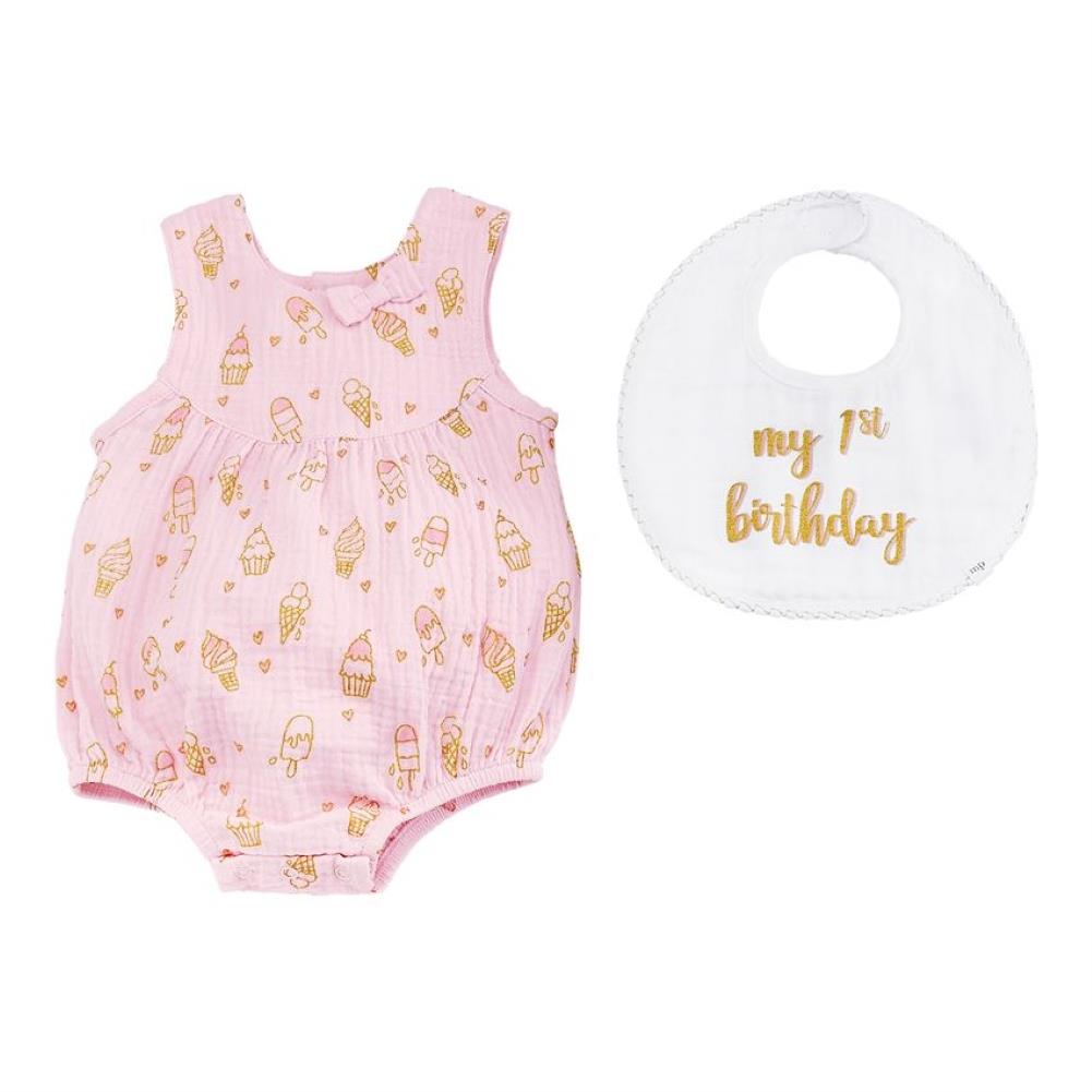 Mud Pie Kids Baby Girls 1st Birthday Ice Cream Bubble Set And Bib
