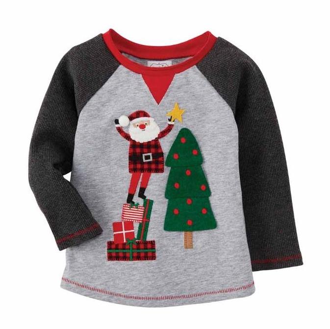Mud Pie Kids Alpine Village Santa Reindeer Picking Christmas Tree Shirt