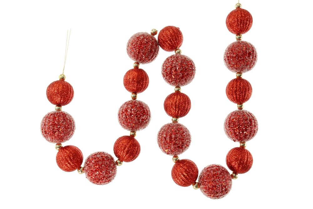 4 Feet Shatterproof Large Bright Red Beads Ball Style Christmas Garland ...