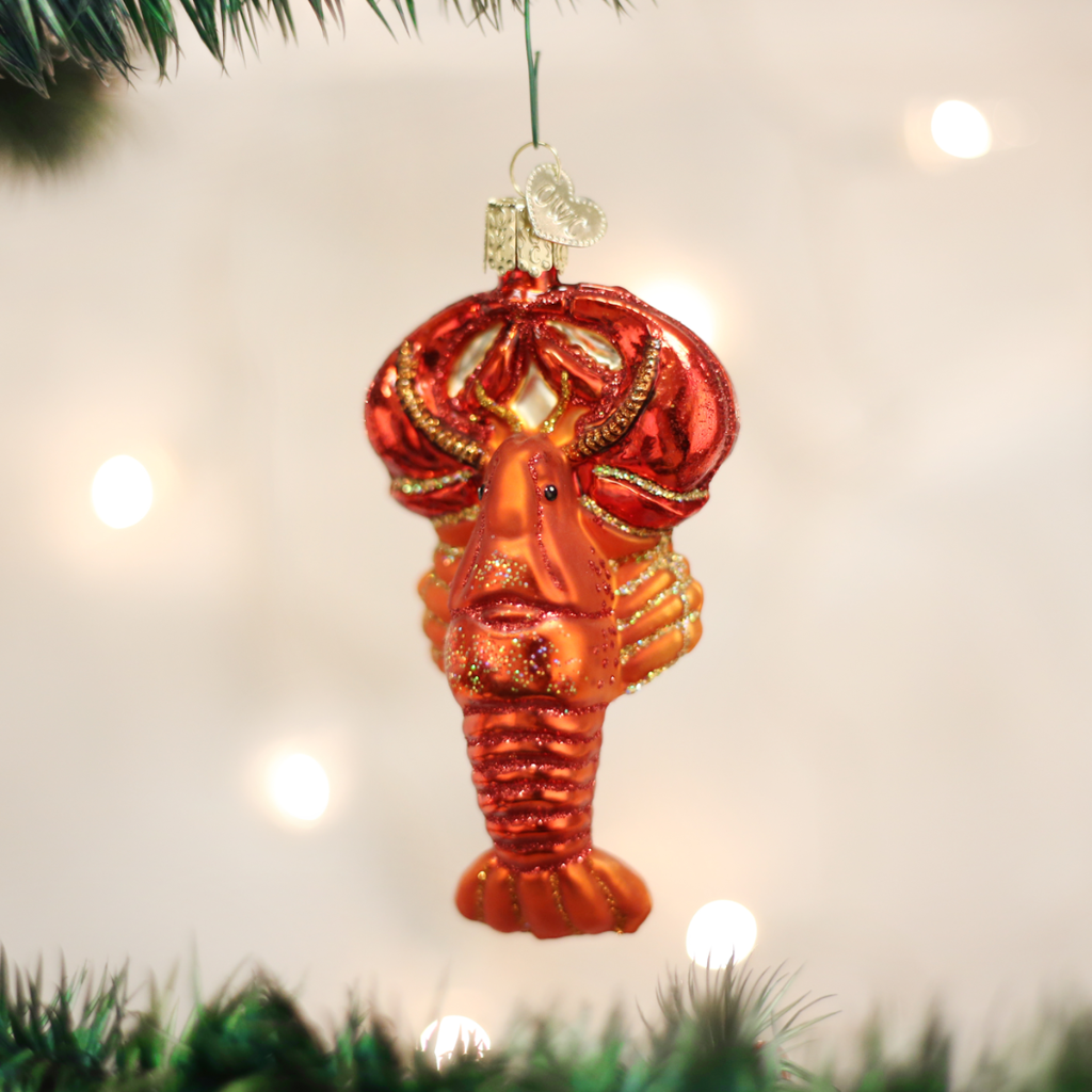 Old World Christmas Maine Lobster and Trap Glass Christmas Ornament Set