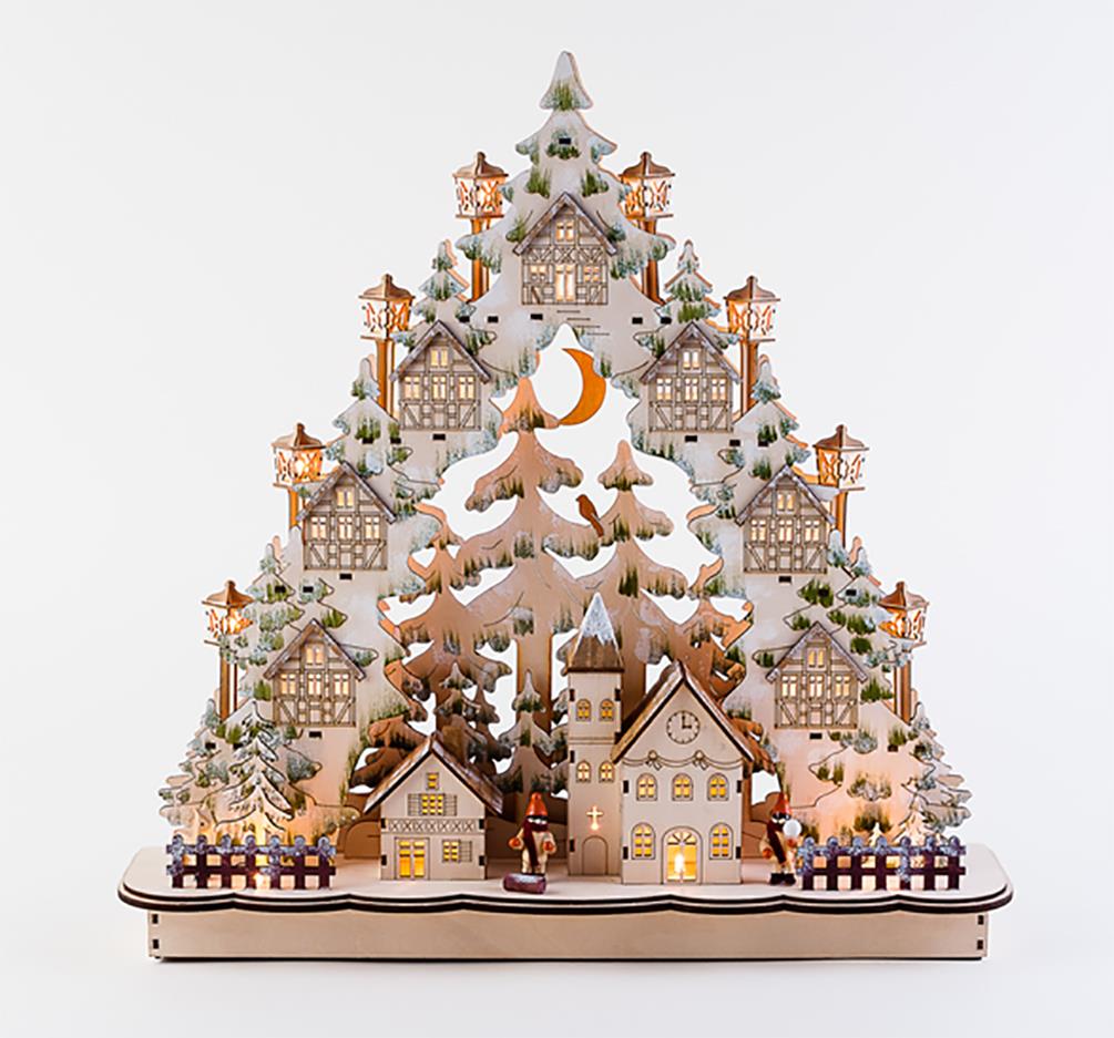 Alpine Christmas Village Wood Mountain Scene w/LED Lights. 19" Tall eBay